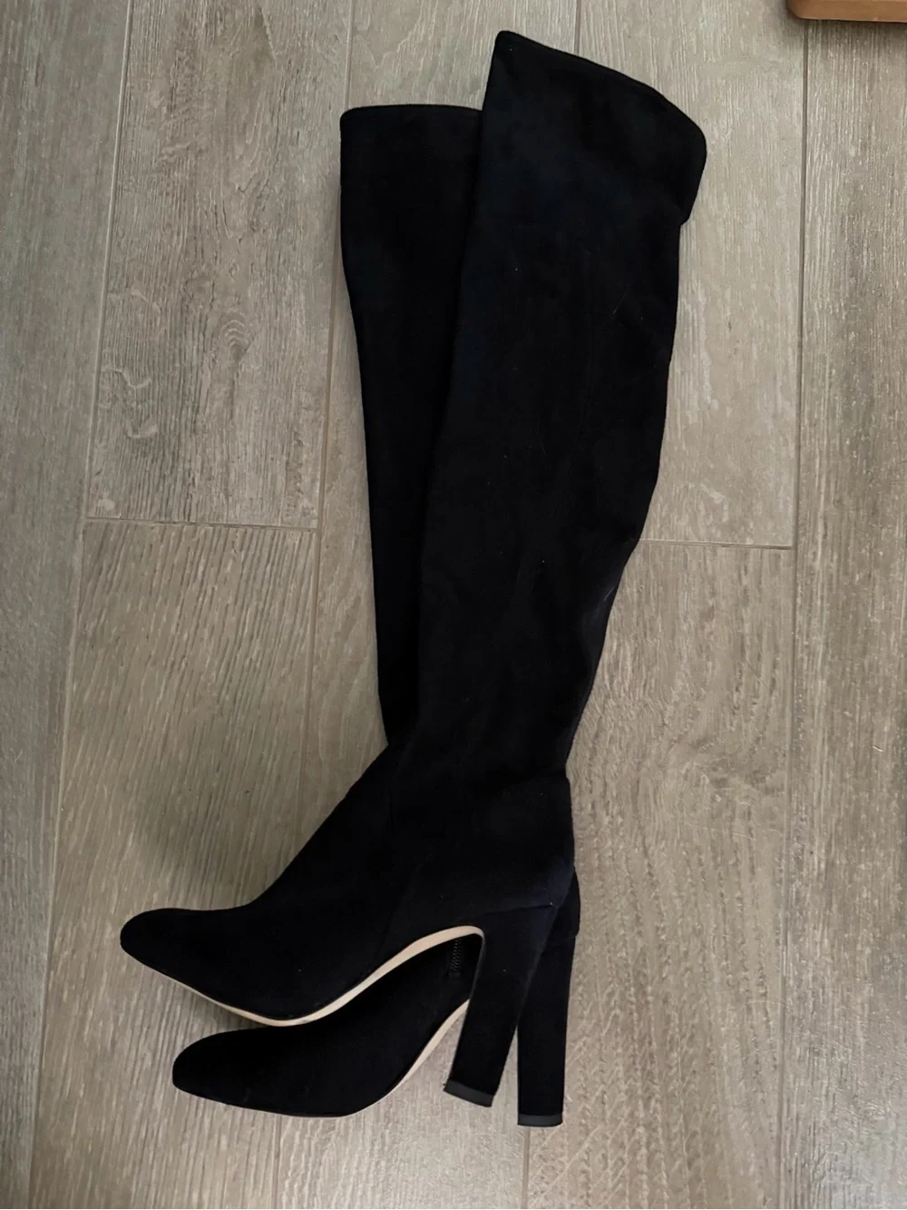 Ivanka Trump Black Suede Over-the-Knee Block Heel Boots